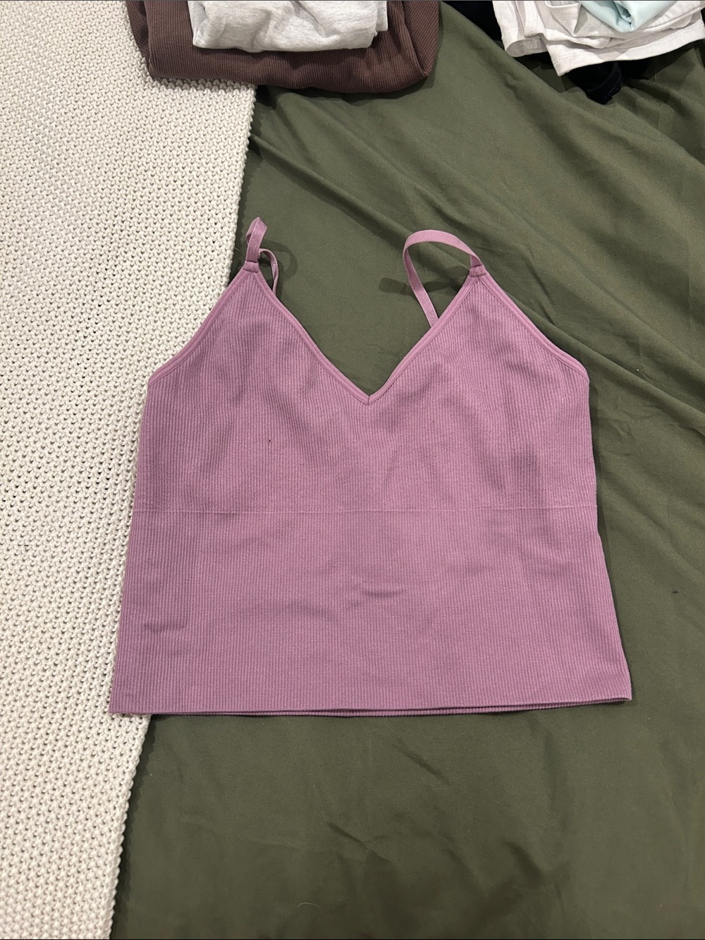 Urban Planet Ribbed V-Neck Cami Tank Top - Lavender Pink